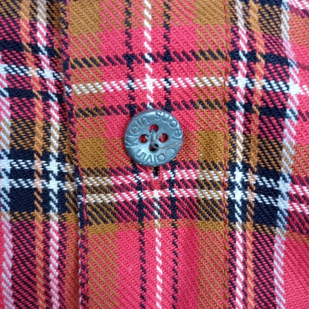 Calvin Klein Jeans Plaid Flannel Button Down Shirt Small Red & Brown - Picture 5 of 9